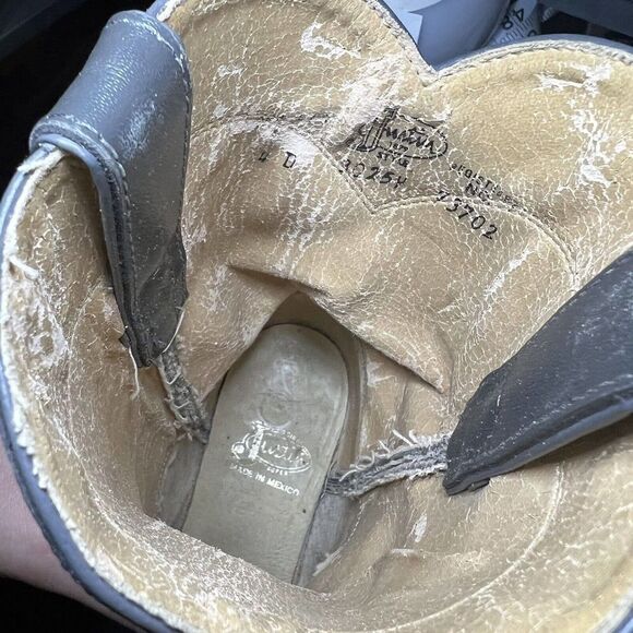 Justin Roper Gray Leather Cowboy Western Riding Casual Boots Mens Youth 4 D Shoe - Picture 11 of 11